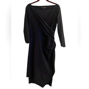 SOLD Chiara Boni Florien Dress Black Stretch Side Draped Midi Dress Italian 46